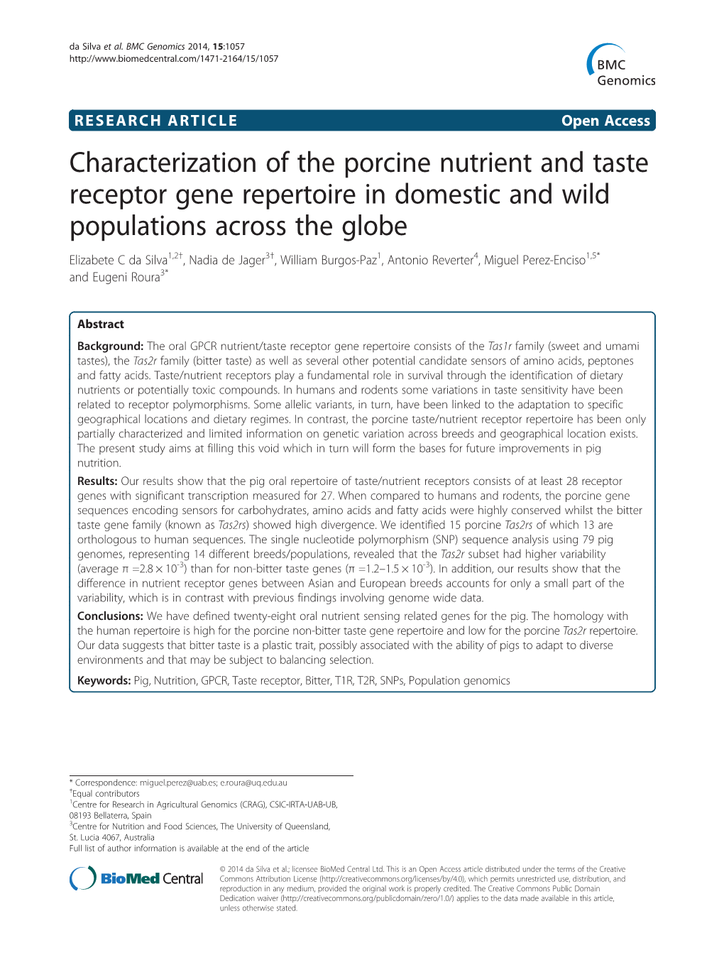Characterization of the Porcine Nutrient and Taste Receptor Gene
