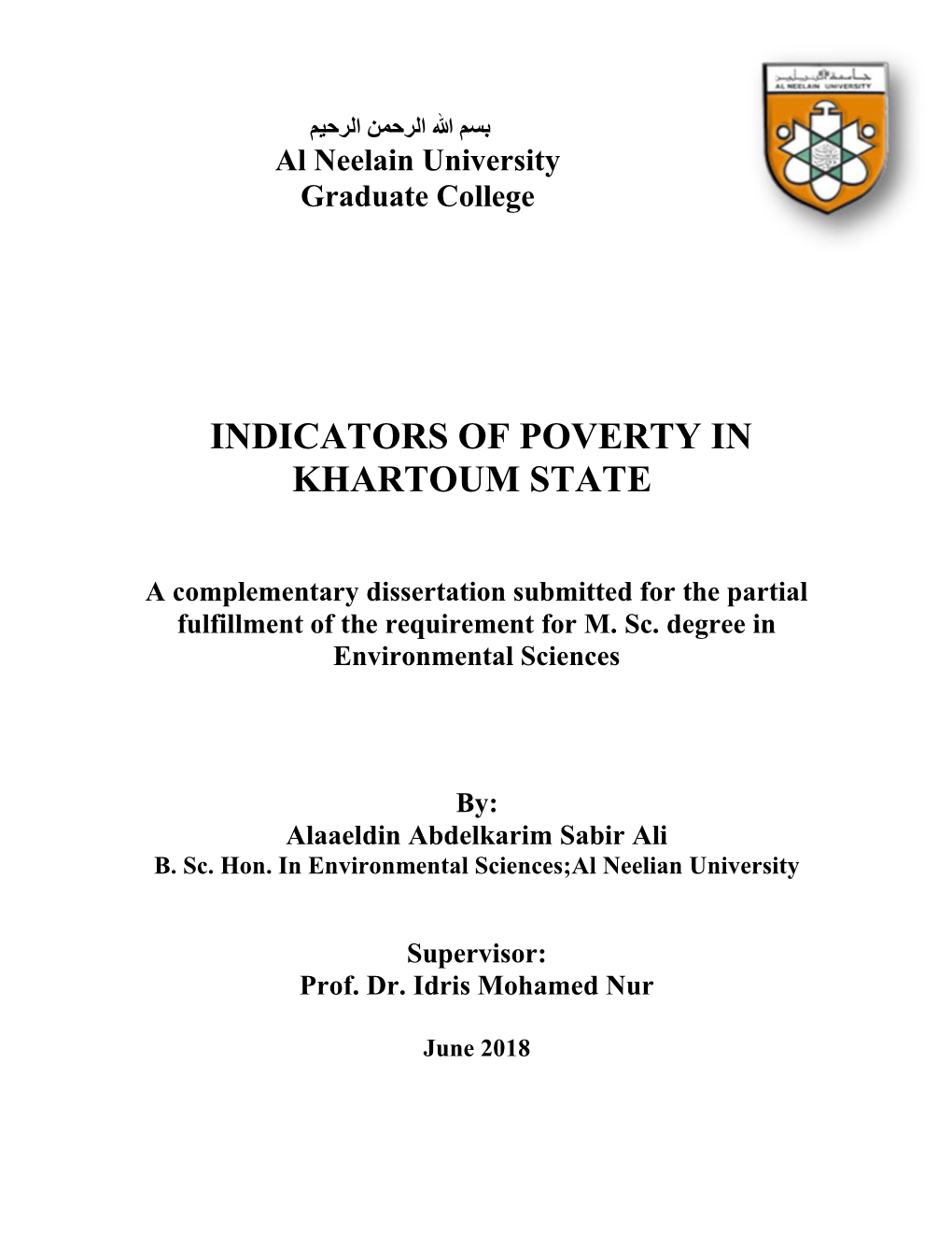 Indicators of Poverty in Khartoum State