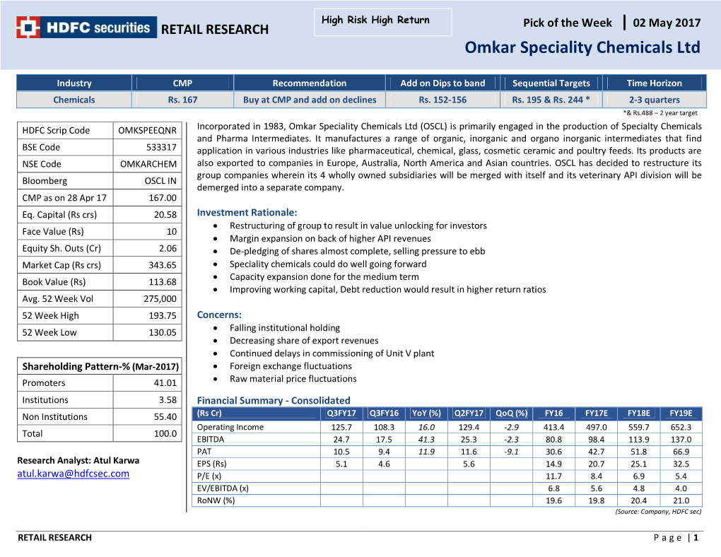 Omkar Speciality Chemicals Ltd