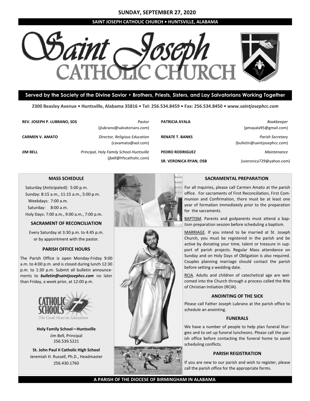 Sunday, September 27, 2020 Saint Joseph Catholic Church • Huntsville, Alabama