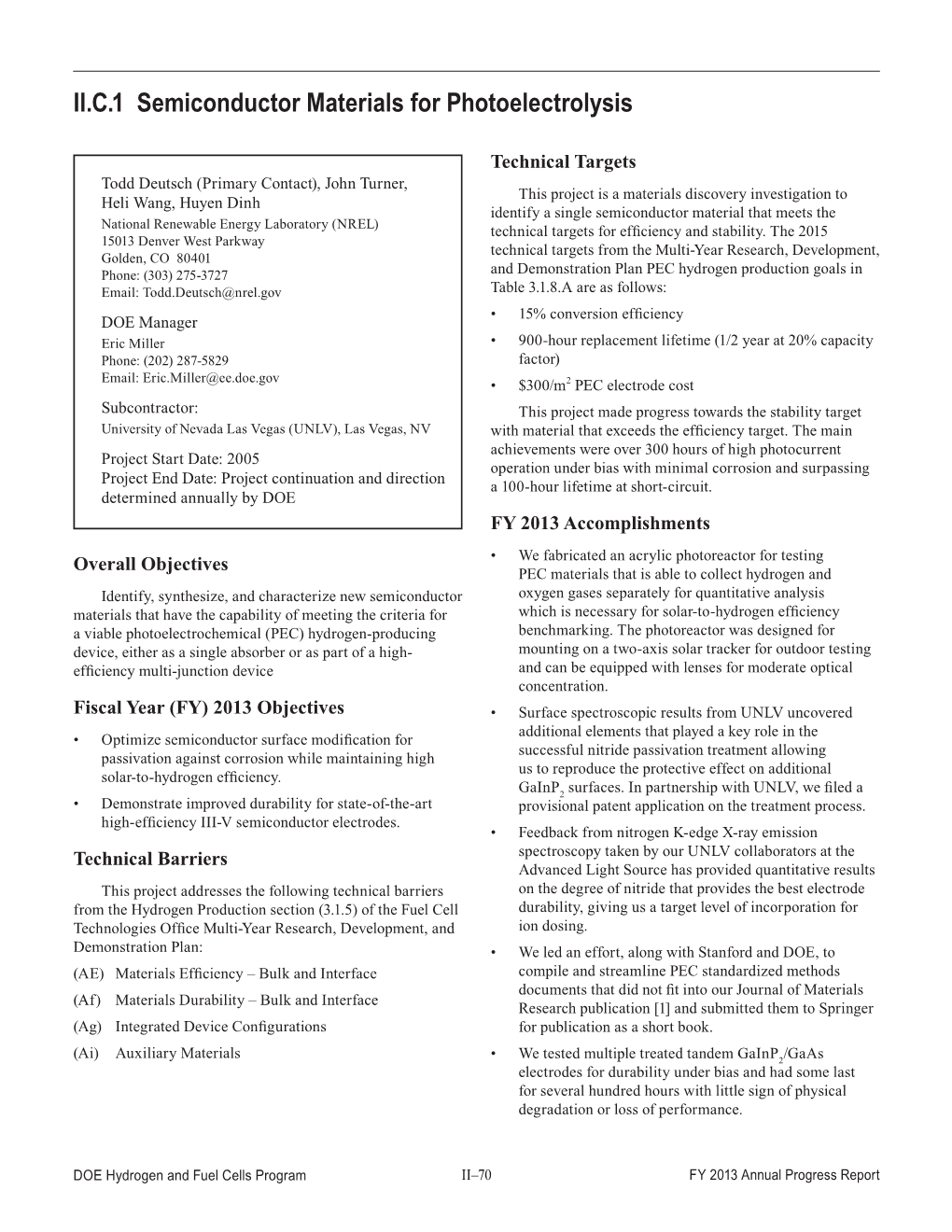 Semiconductor Materials for Photoelectrolysis