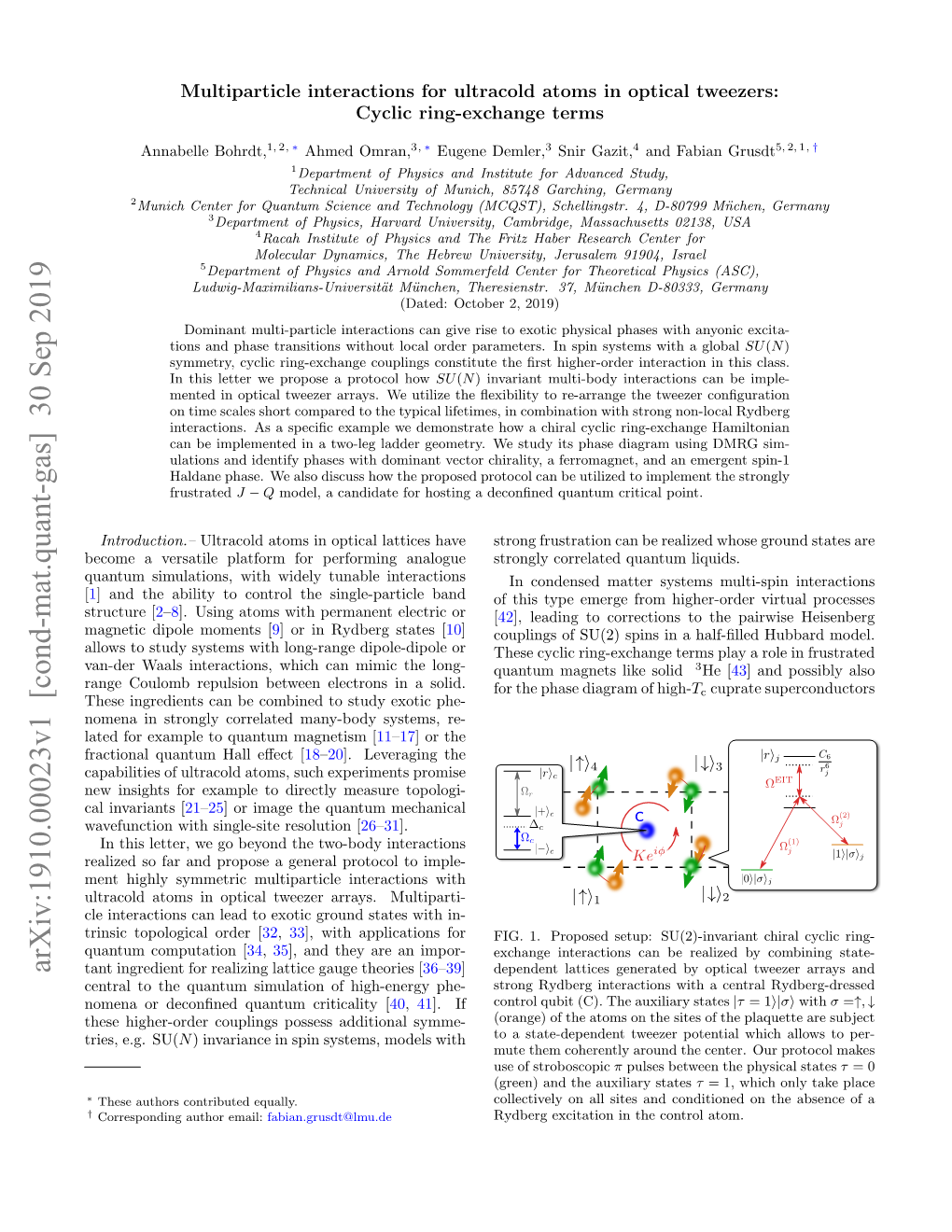 Multiparticle Interactions for Ultracold Atoms in Optical Tweezers: Cyclic Ring-Exchange Terms