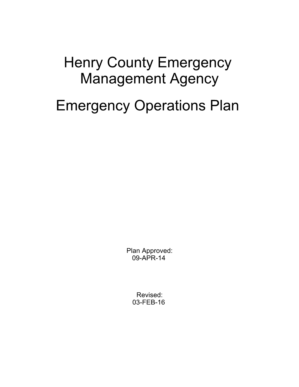 Henry County Emergency Management Agency Emergency Operations Plan