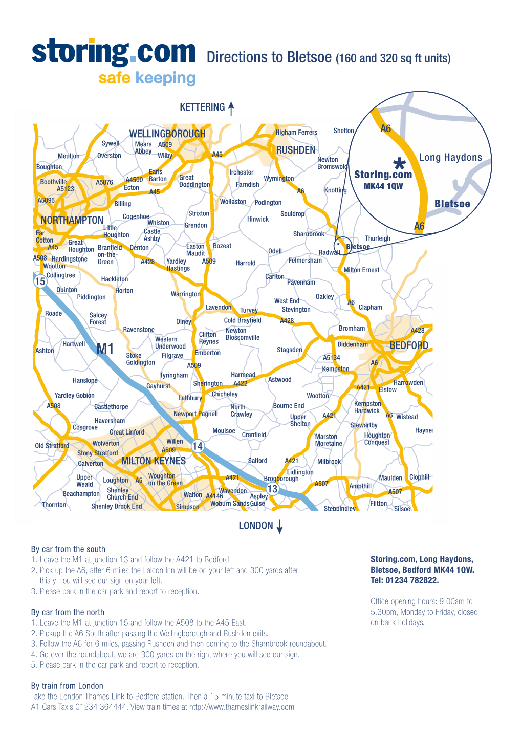 Directions to Bletsoe (160 and 320 Sq Ft Units)