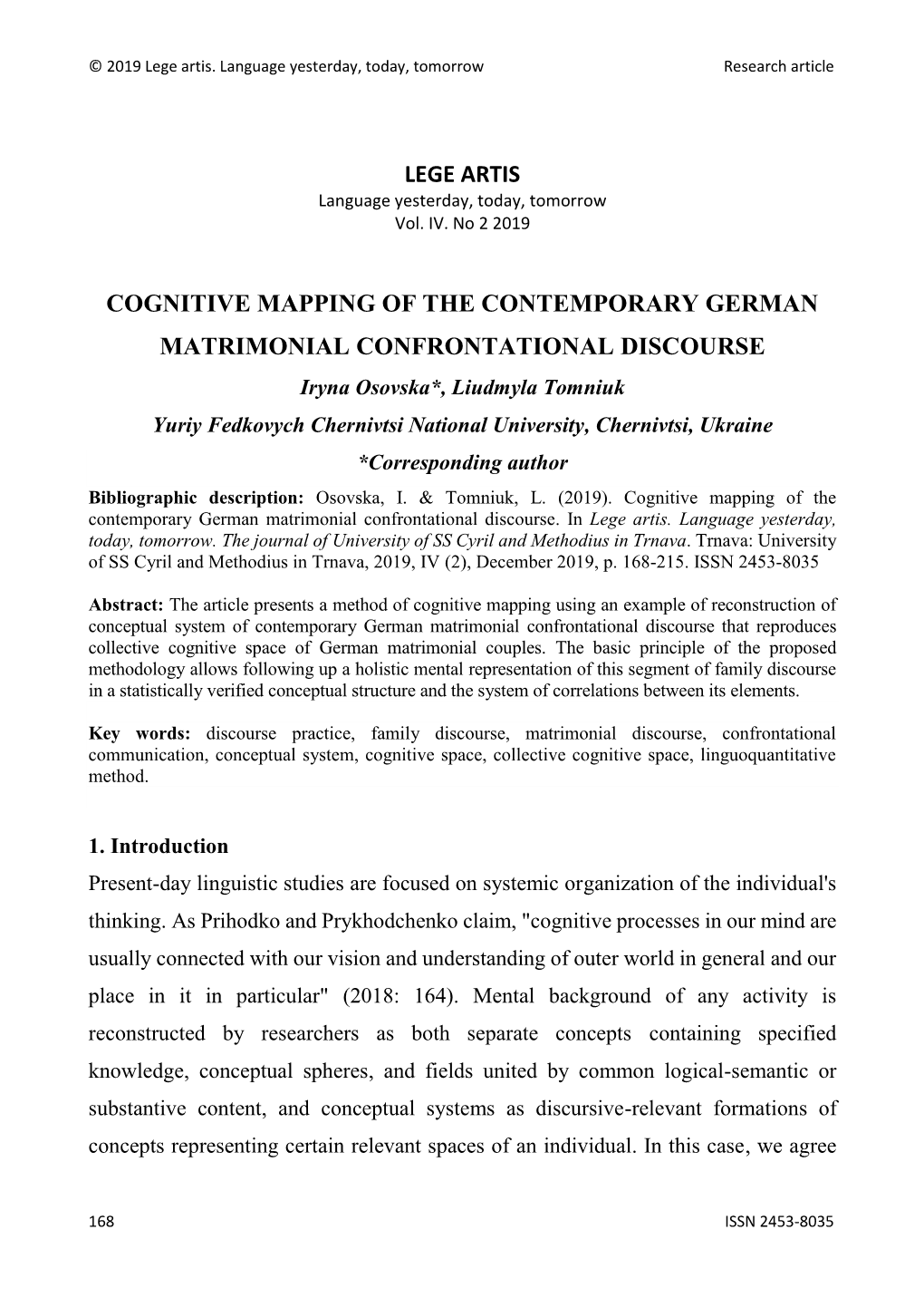 Cognitive Mapping of the Contemporary German Matrimonial Confrontational Discourse