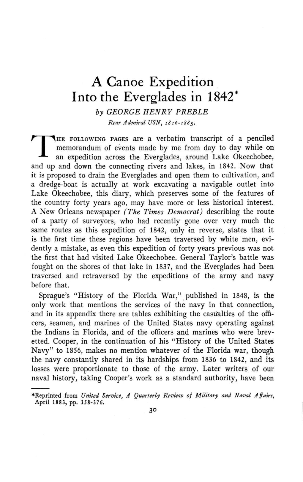 A Canoe Expedition Into the Everglades in 1842* by GEORGE HENRY PREBLE Rear Admiral USN, Z8z6-1885