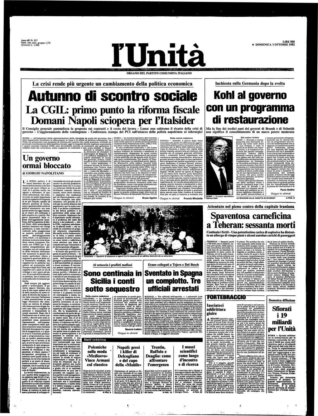 Primo Punto La Riforma Fiscale Domani Napoli Sciopera Per L'italsider Kohl