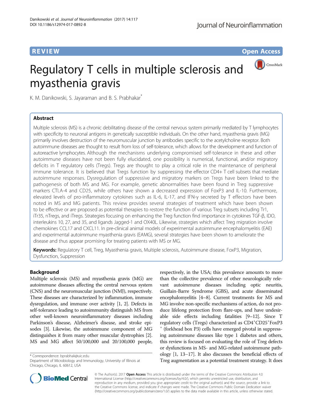 Regulatory T Cells in Multiple Sclerosis and Myasthenia Gravis K