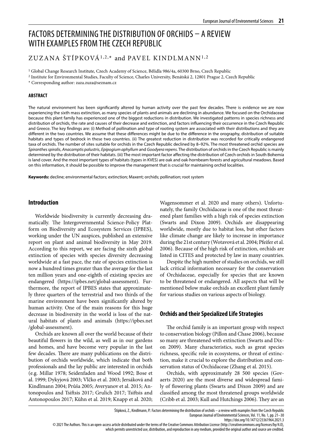 Factors Determining the Distribution of Orchids – a Review with Examples from the Czech Republic