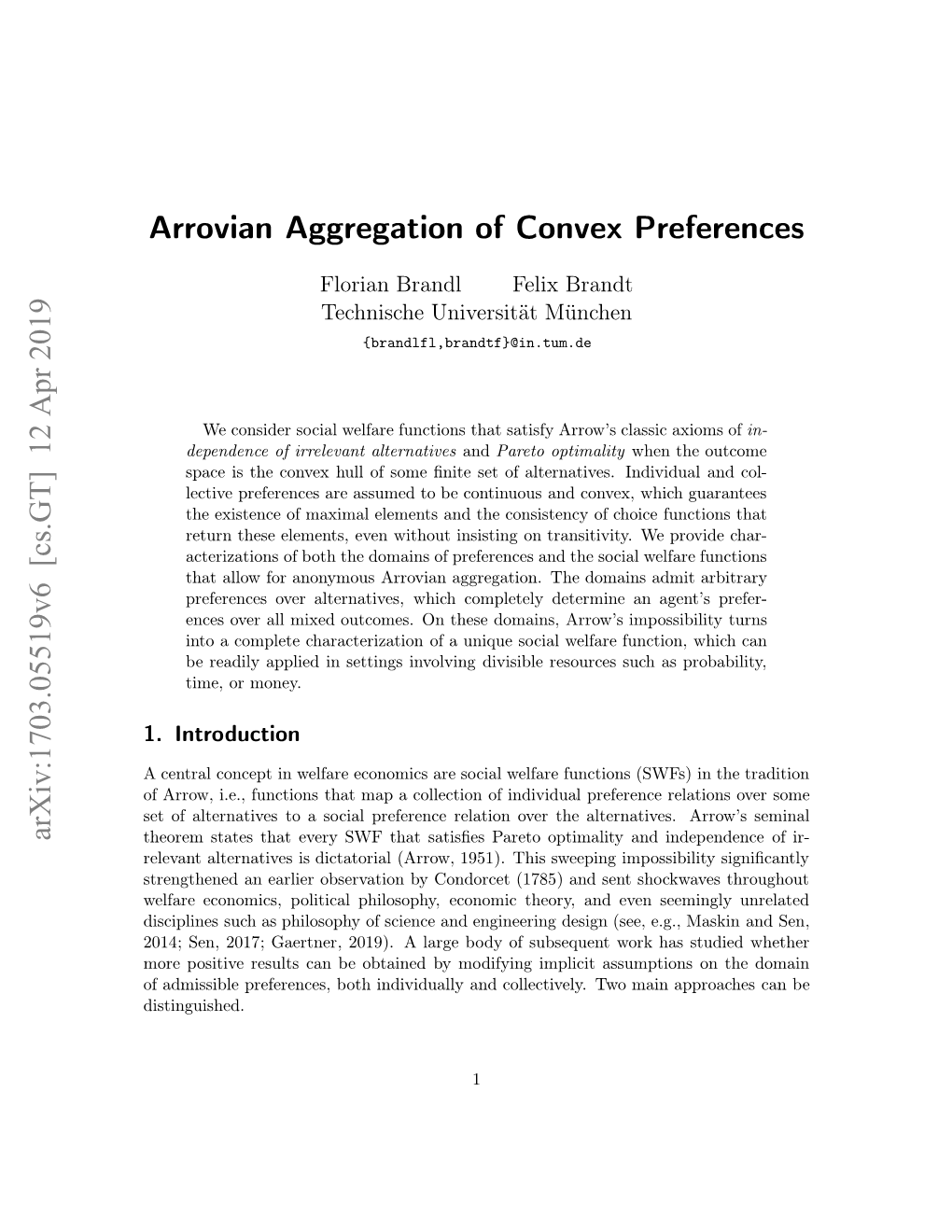 Arrovian Aggregation of Convex Preferences