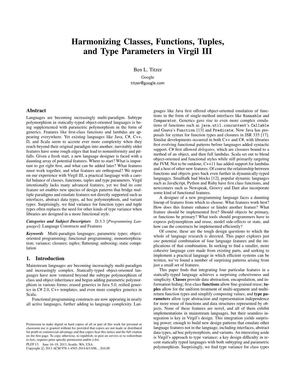 Harmonizing Classes, Functions, Tuples, and Type Parameters in Virgil III