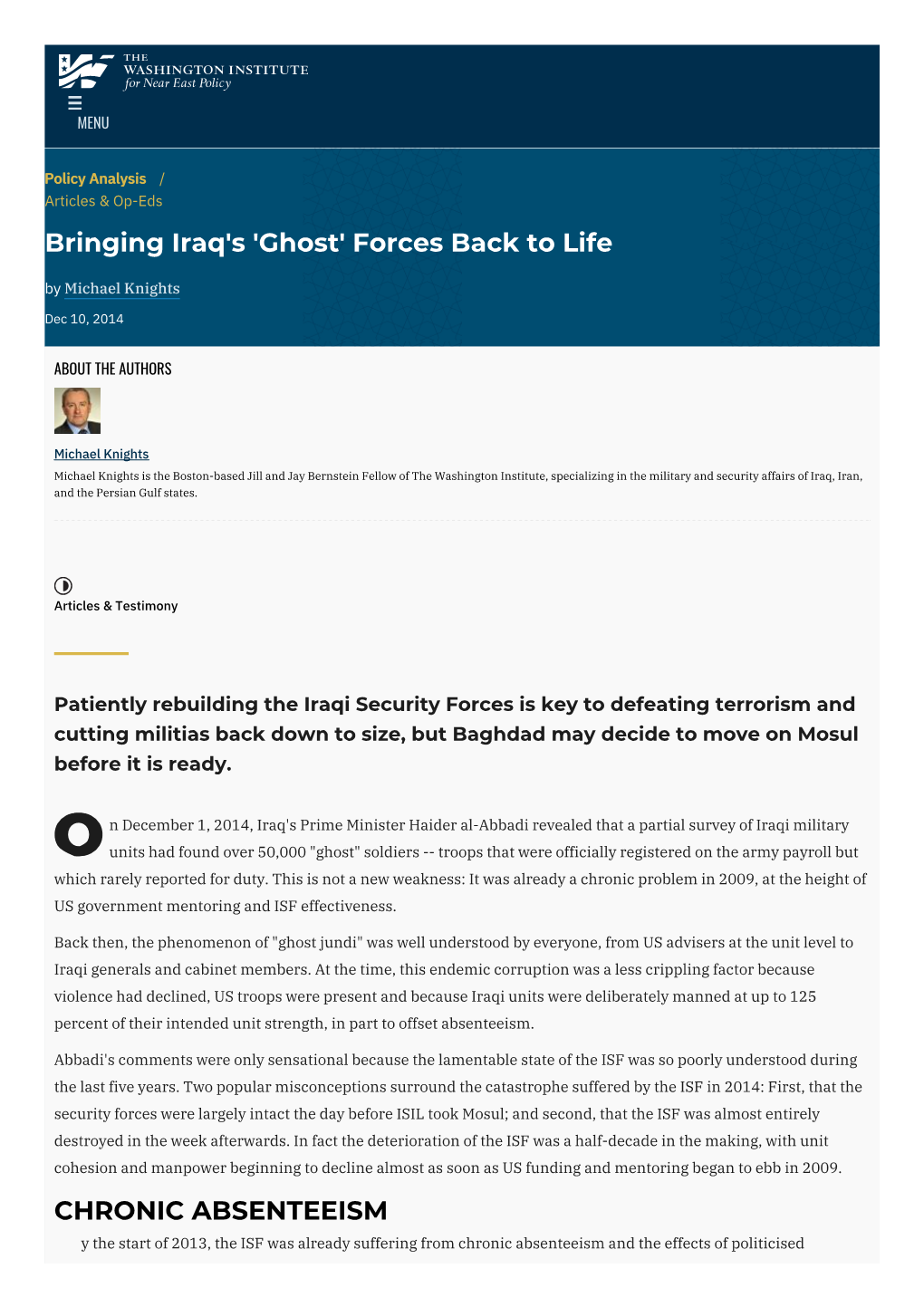 Bringing Iraq's 'Ghost' Forces Back to Life | the Washington Institute
