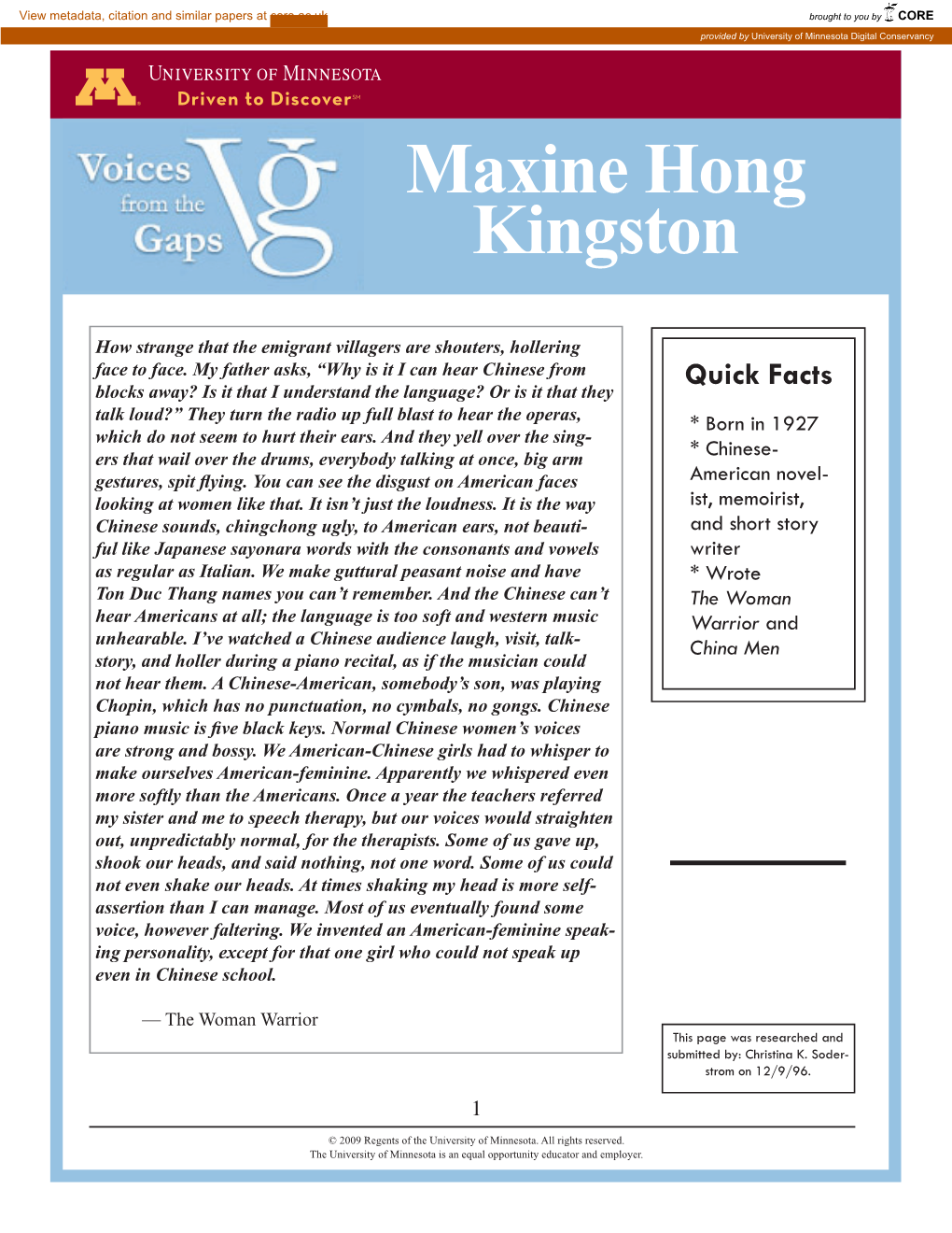 Maxine Hong Kingston