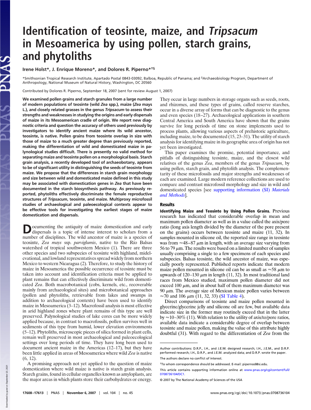 Identification of Teosinte, Maize, and Tripsacum in Mesoamerica by Using Pollen, Starch Grains, and Phytoliths