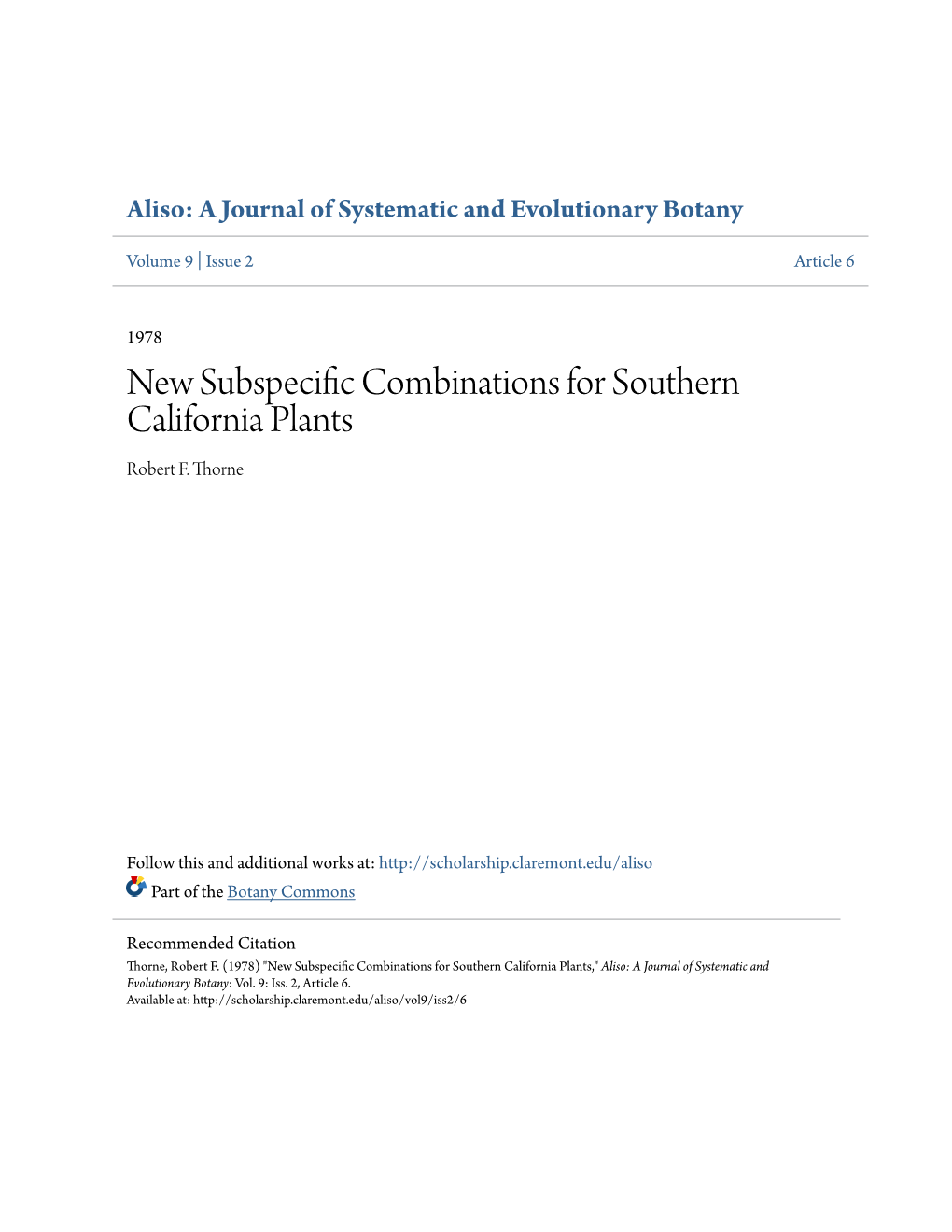 New Subspecific Combinations for Southern California Plants