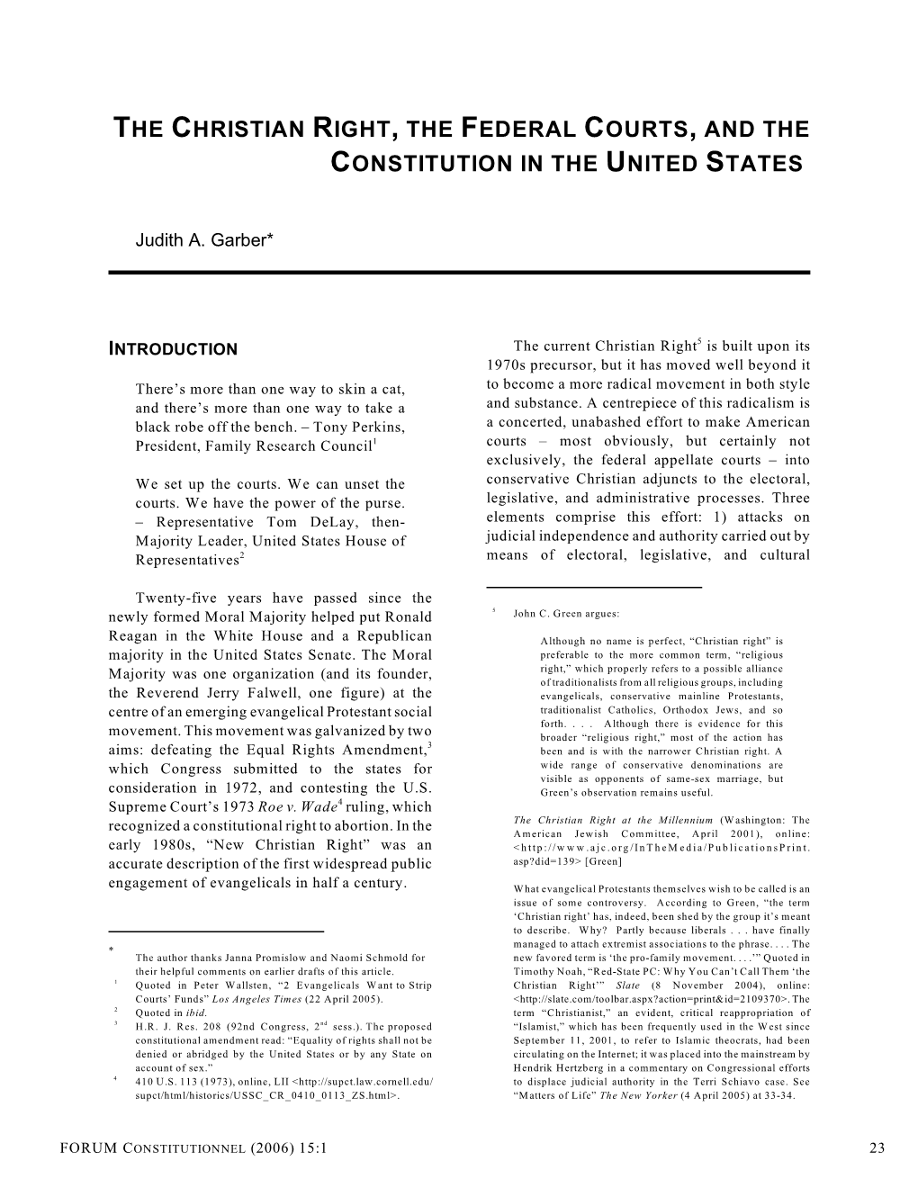 The Christian Right, the Federal Courts, and the Constitution in the United States