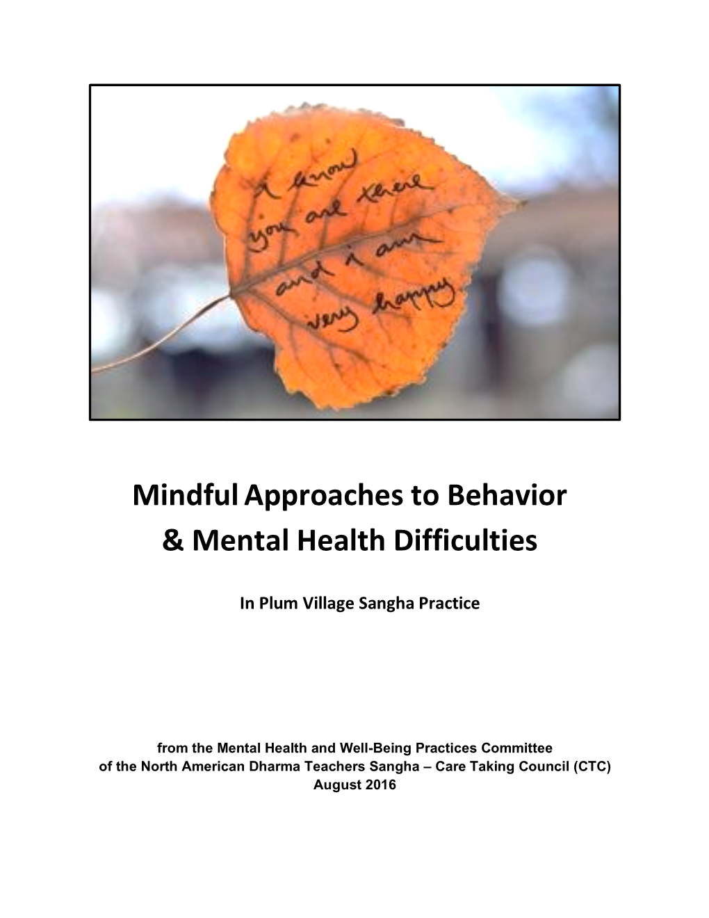 Mindfulapproaches to Behavior & Mental Health Difficulties