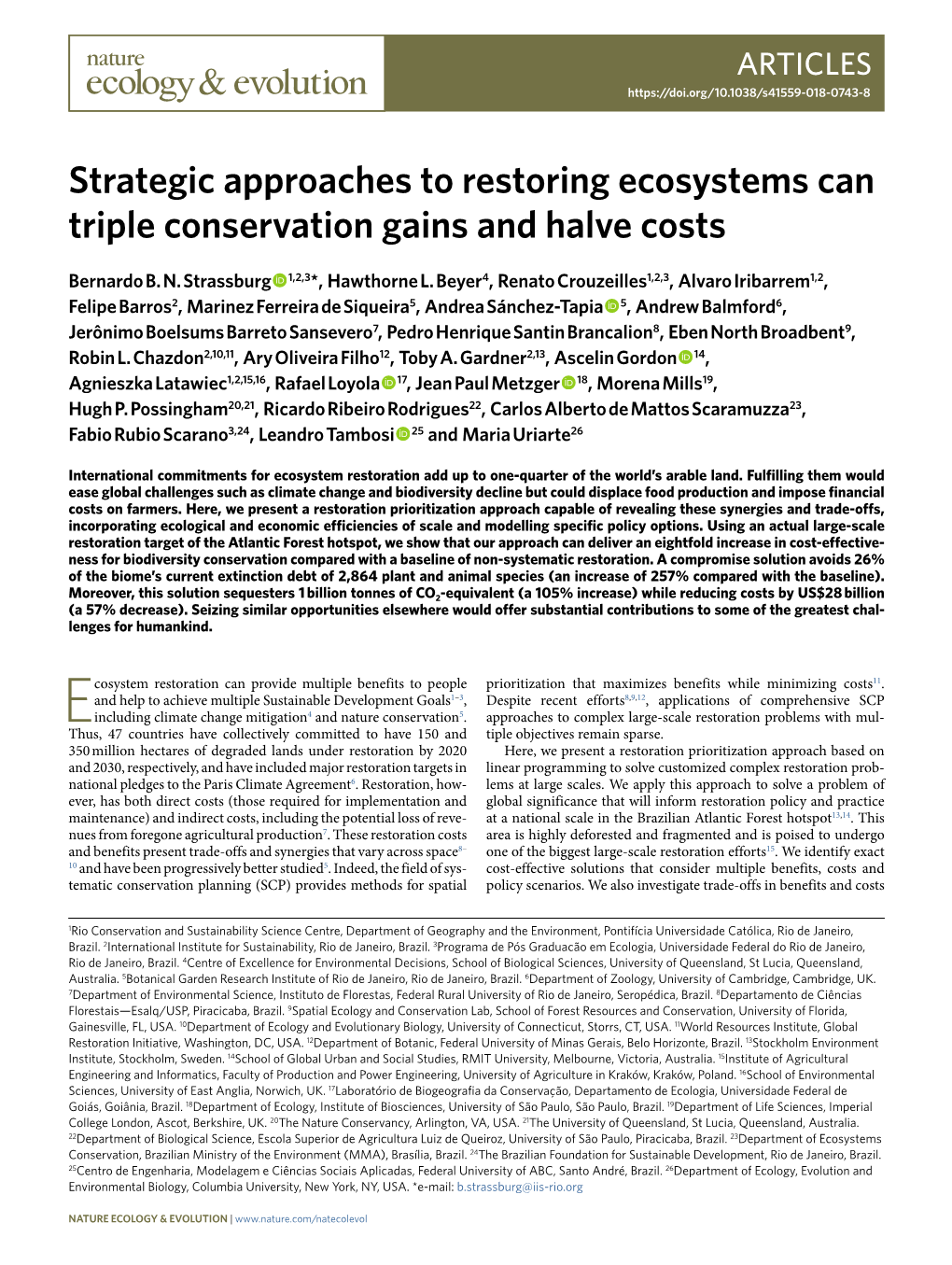 Strategic Approaches to Restoring Ecosystems Can Triple Conservation Gains and Halve Costs