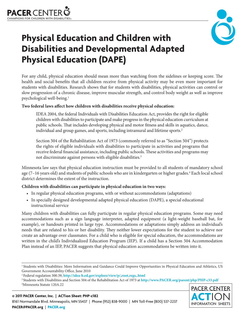 Physical Education and Children with Disabilities and Developmental Adapted Physical Education (DAPE)