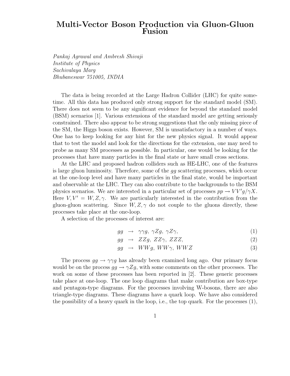 Multi-Vector Boson Production Via Gluon-Gluon Fusion