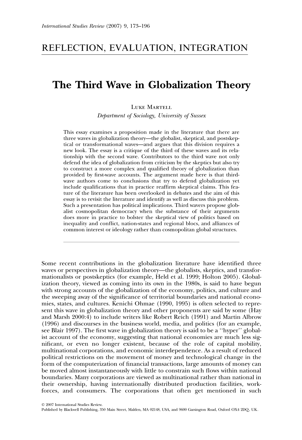 The Third Wave in Globalization Theory