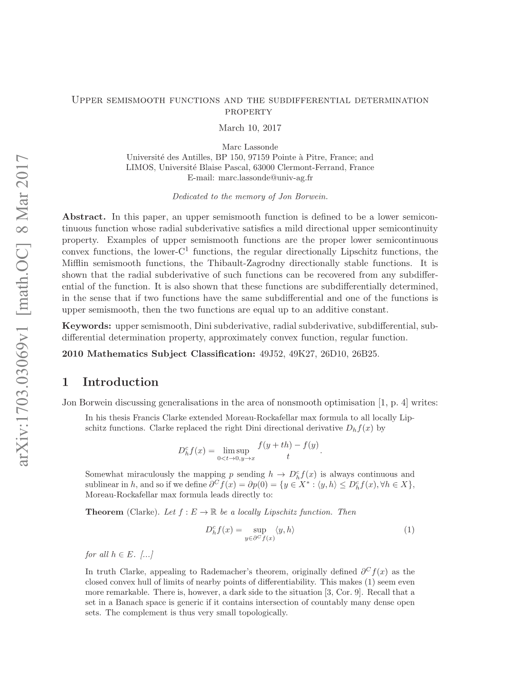 Arxiv:1703.03069V1 [Math.OC]