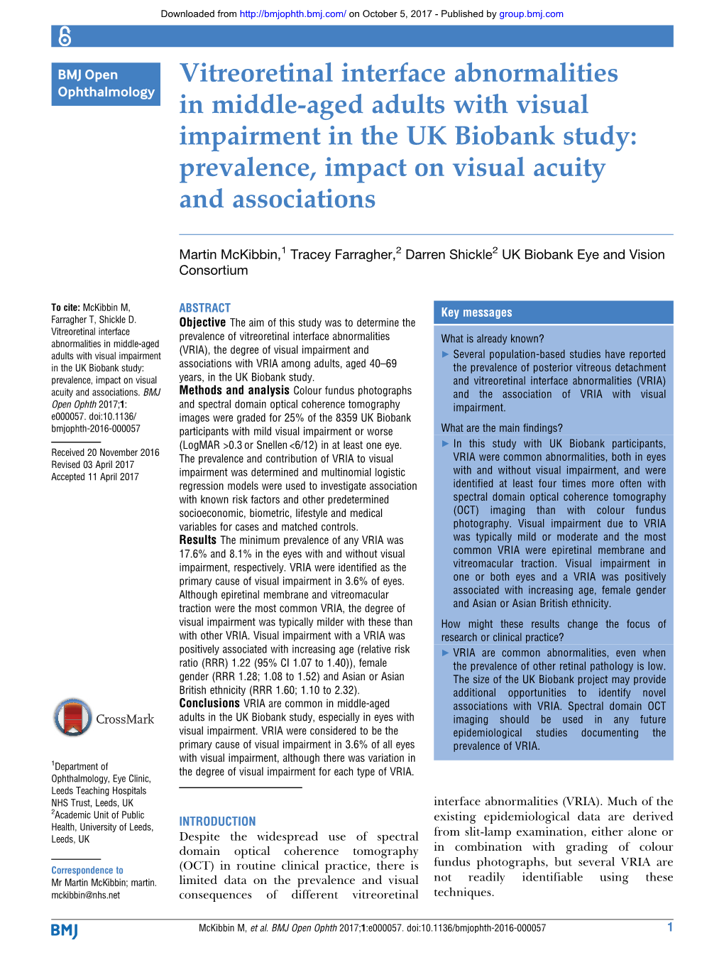 Vitreoretinal Interface Abnormalities in Middle-Aged Adults with Visual Impairment in the UK Biobank Study: Prevalence, Impact on Visual Acuity and Associations