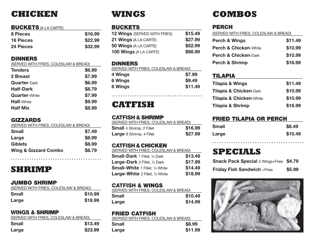 Shrimp Catfish Specials Wings Combos Chicken