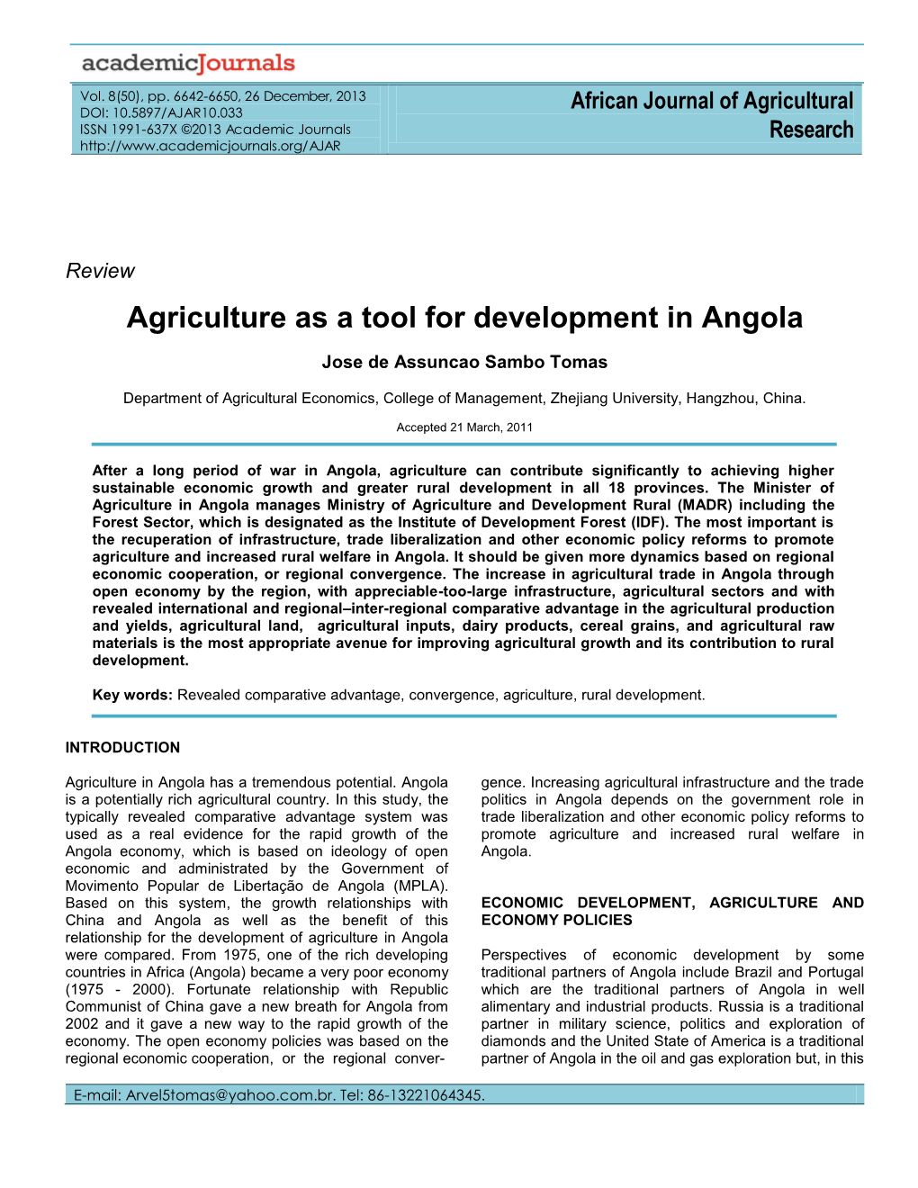 Agriculture As a Tool for Development in Angola