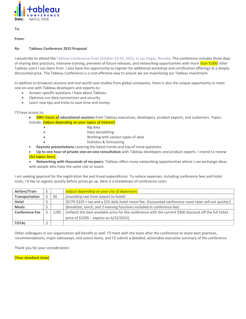 Re: Tableau Conference 2015 Proposal