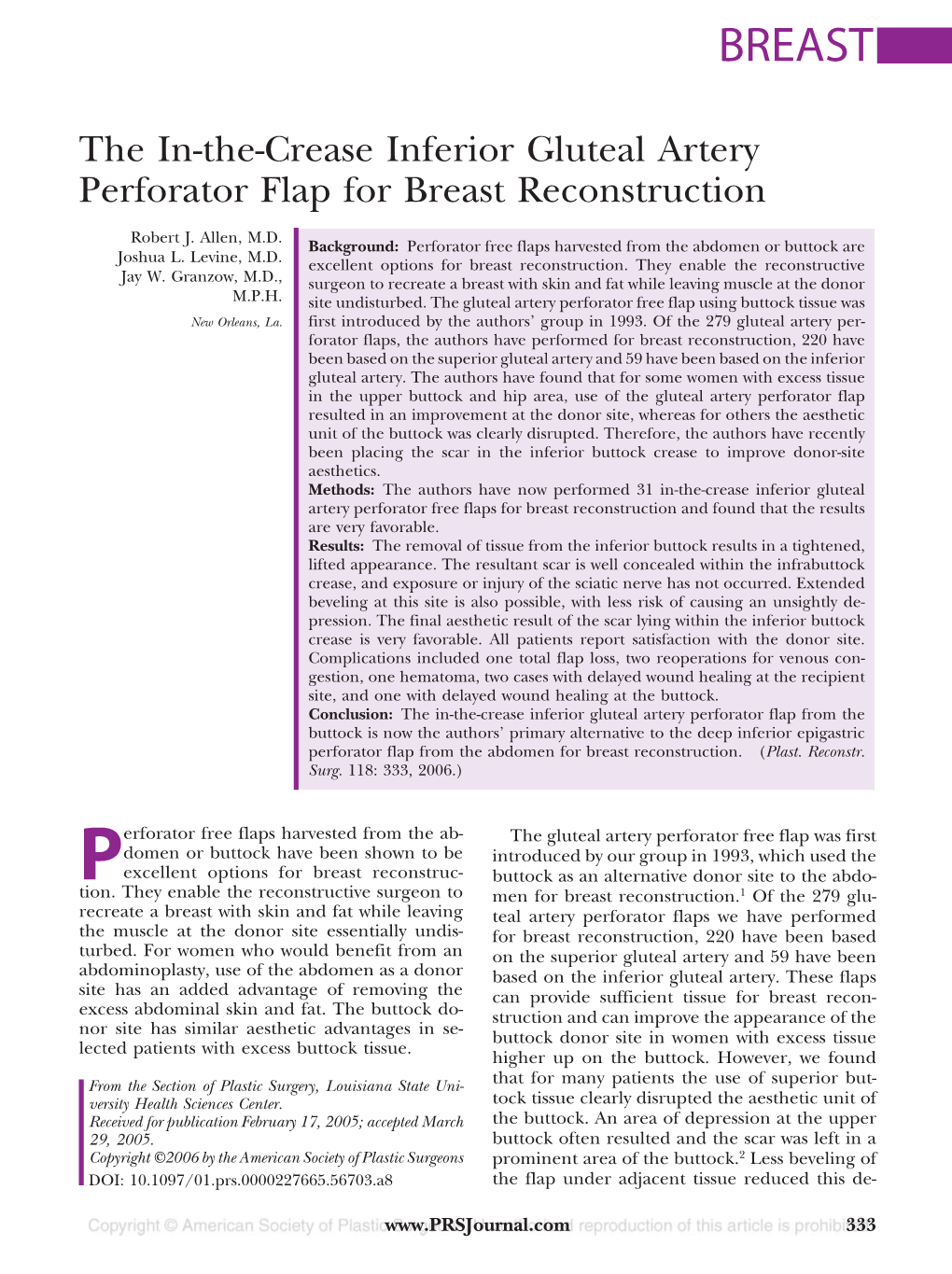 The-Crease Inferior Gluteal Artery Perforator Flap for Breast Reconstruction