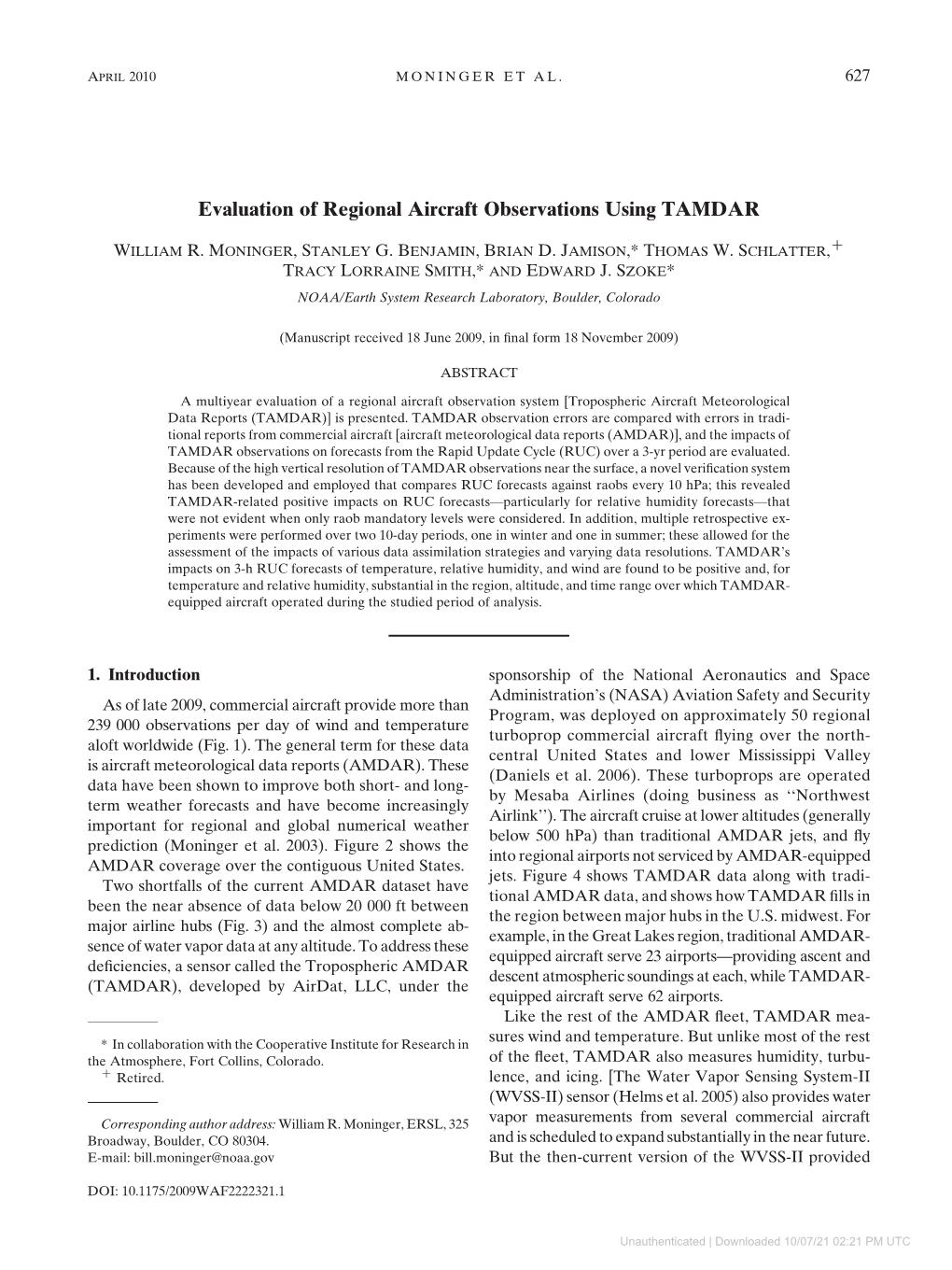 Evaluation of Regional Aircraft Observations Using TAMDAR