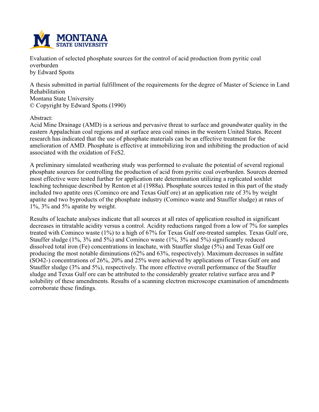 Evaluation of Selected Phosphate Sources for the Control of Acid