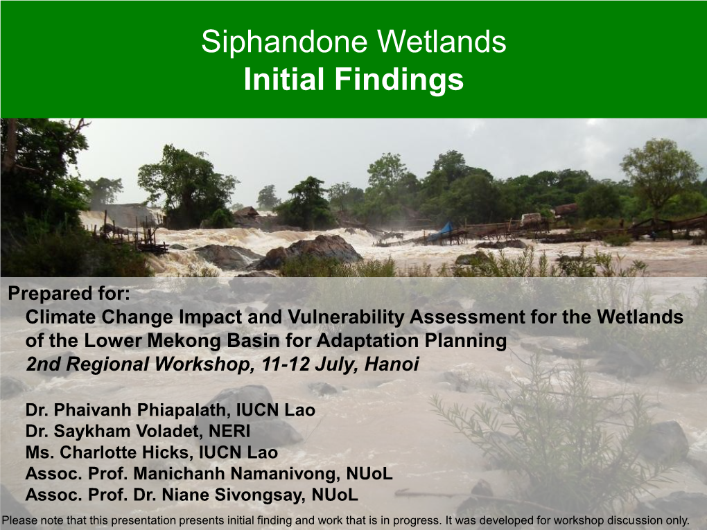 Siphandone Wetlands Initial Findings