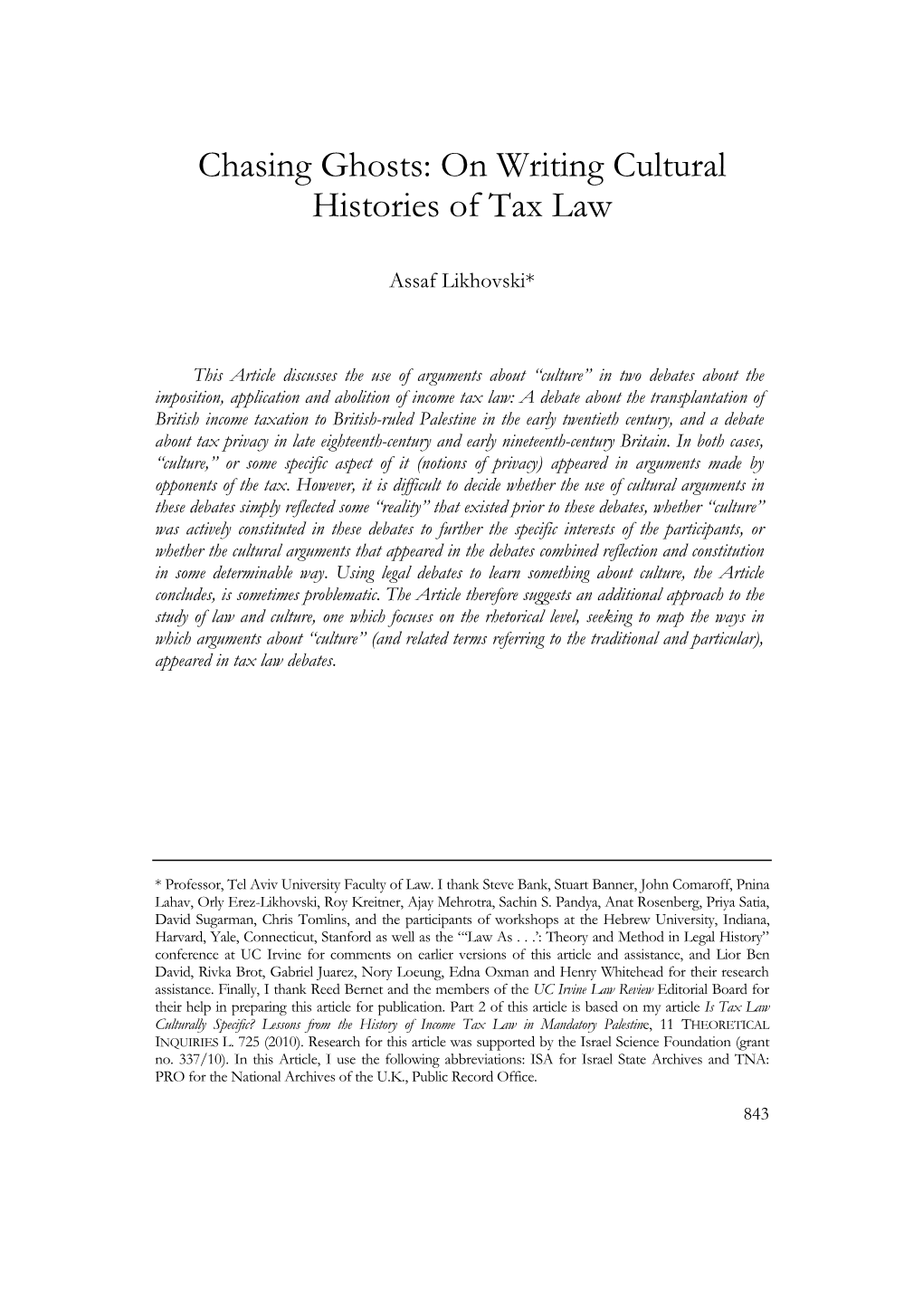 On Writing Cultural Histories of Tax Law