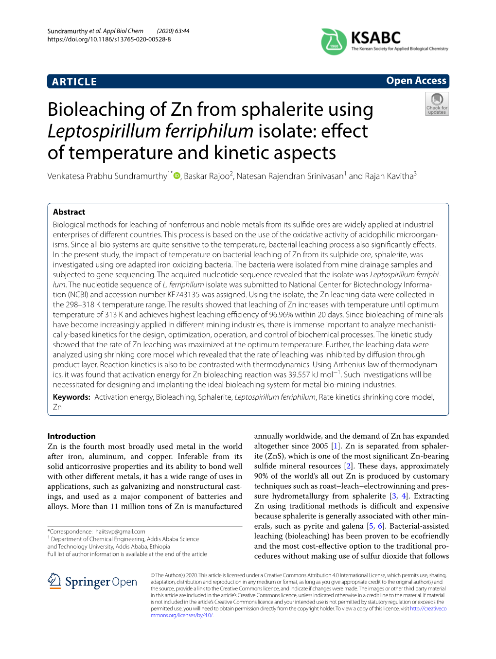 Bioleaching of Zn from Sphalerite Using Leptospirillum Ferriphilum Isolate