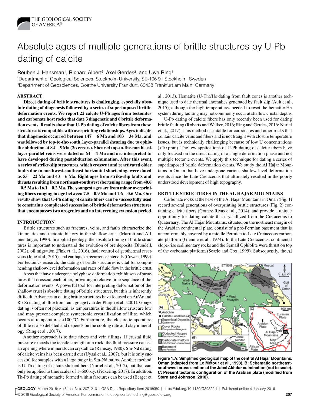 Absolute Ages of Multiple Generations of Brittle Structures by U-Pb Dating of Calcite