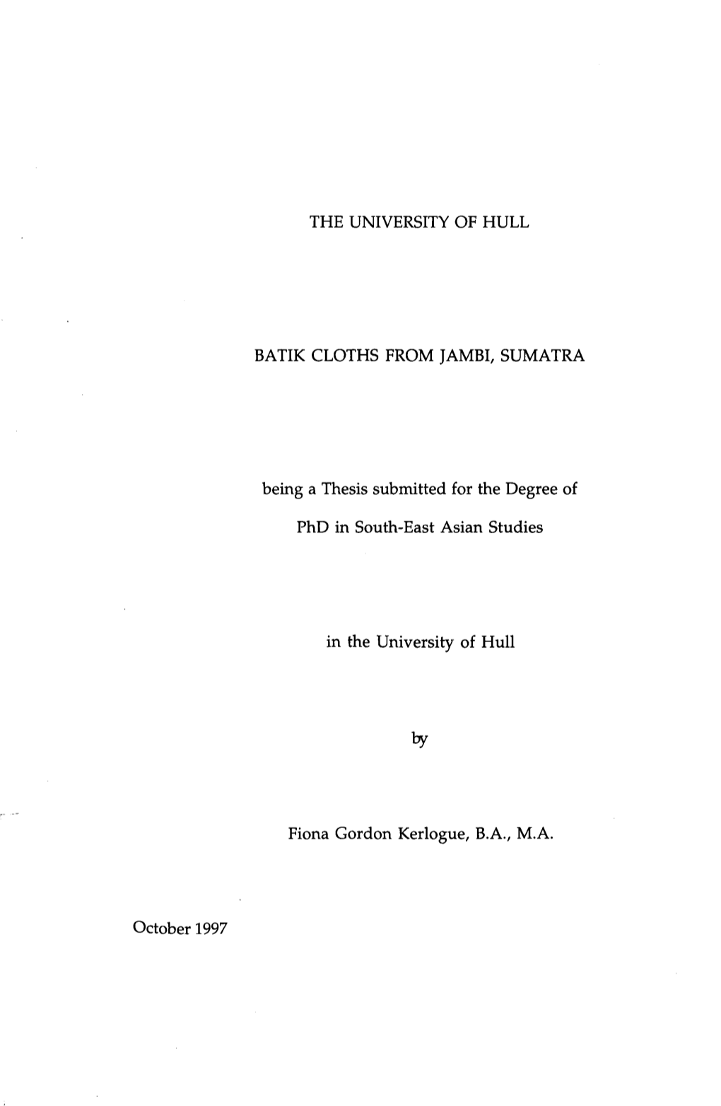 October 1997 the UNIVERSITY of HULL BATIK CLOTHS FROM