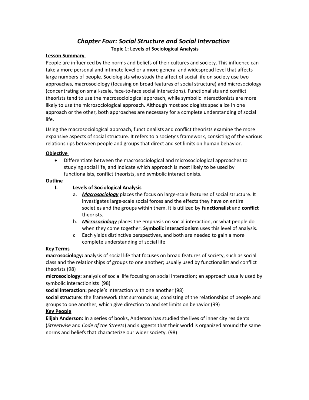 Chapter Four: Social Structure and Social Interaction