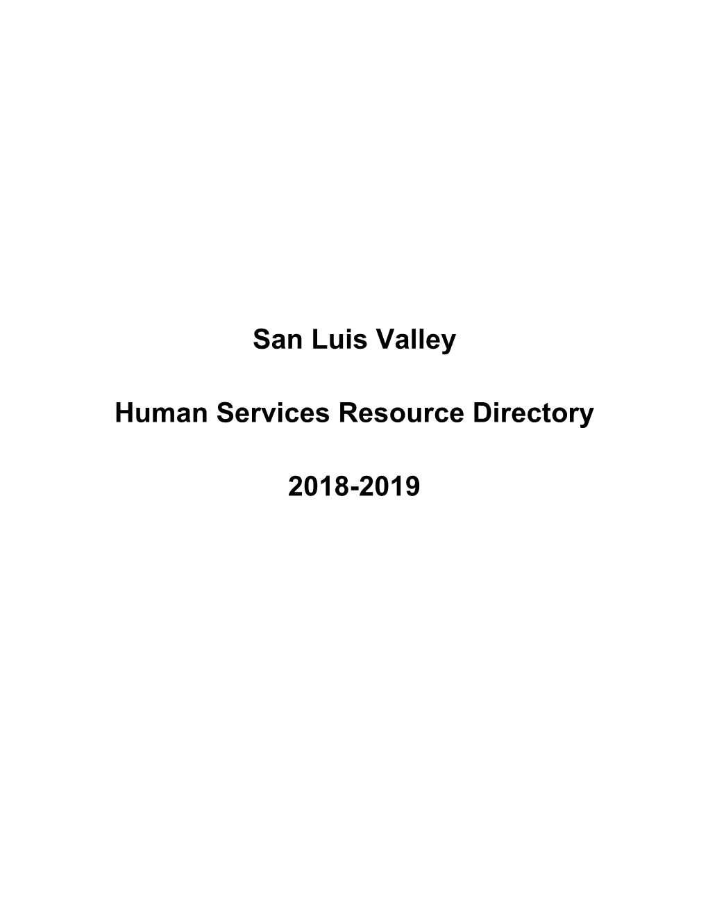 San Luis Valley Human Services Resource Directory 2018-2019