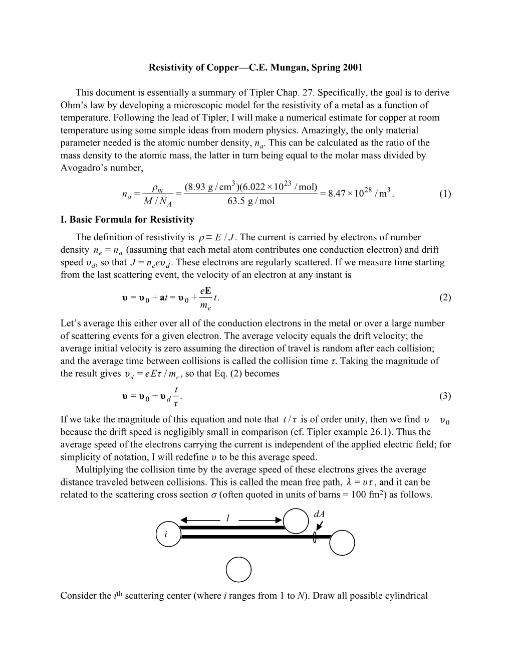 Resistivity of Copper—C.E. Mungan, Spring 2001 This Document