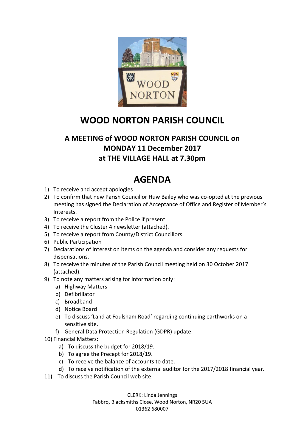 Wood Norton Parish Council Agenda