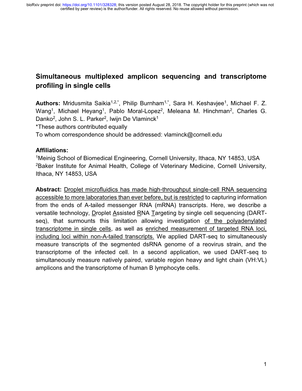 Simultaneous Multiplexed Amplicon Sequencing and Transcriptome Profiling in Single Cells