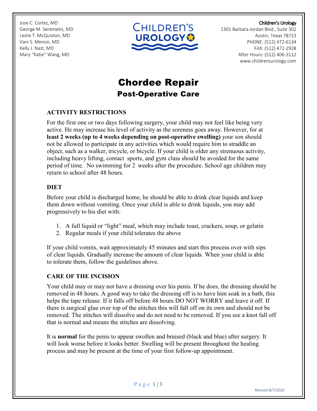 Chordee Repair Post-Operative Care