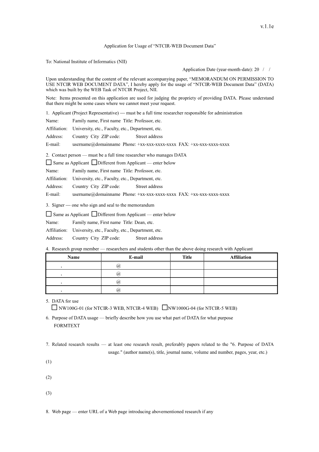 Application for Usage of NTCIR-WEB Document Data