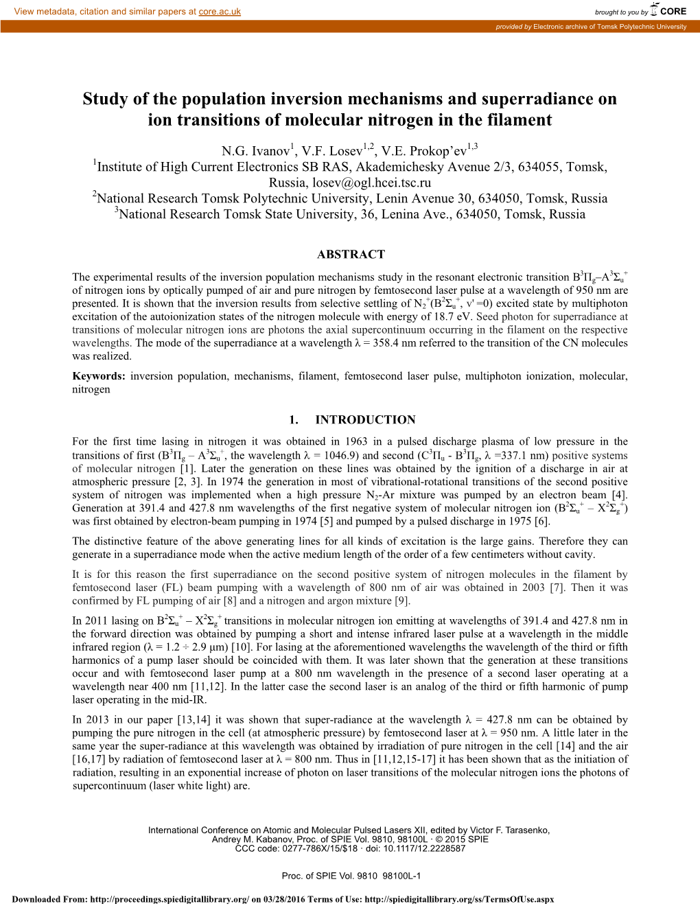 Study of the Population Inversion Mechanisms and Superradiance on Ion Transitions of Molecular Nitrogen in the Filament