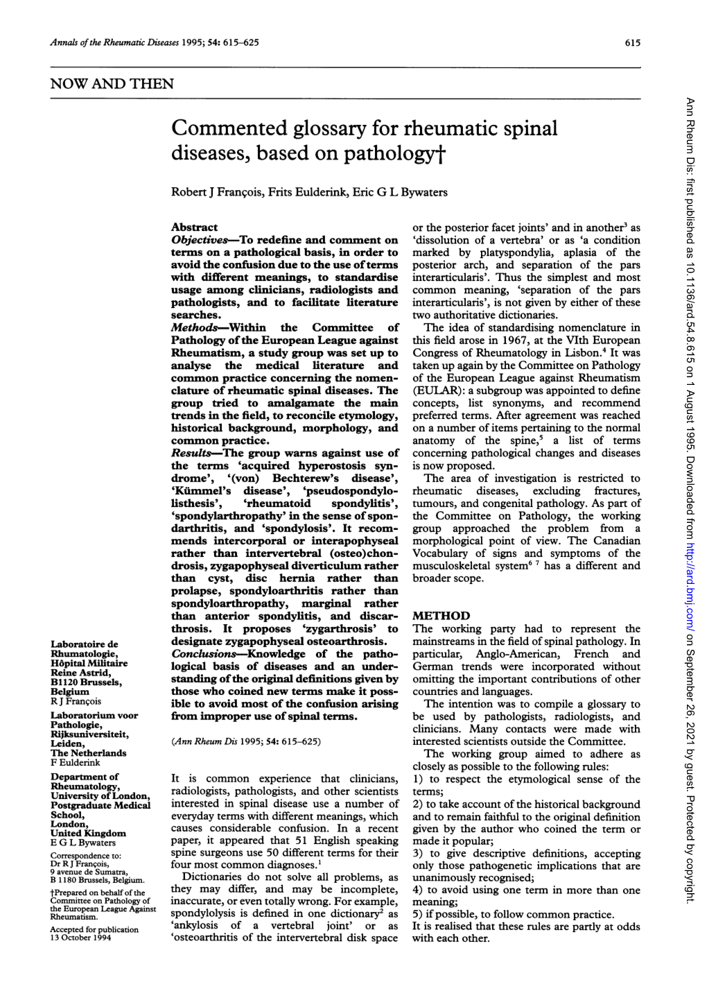 Commented Glossary for Rheumatic Spinal Diseases, Based on Pathologyf