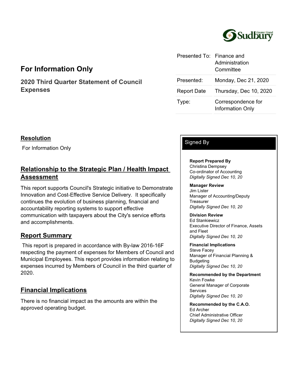 3Rd Qtr Sept 30 2020 Council Office 11-12 Revised Nov 18