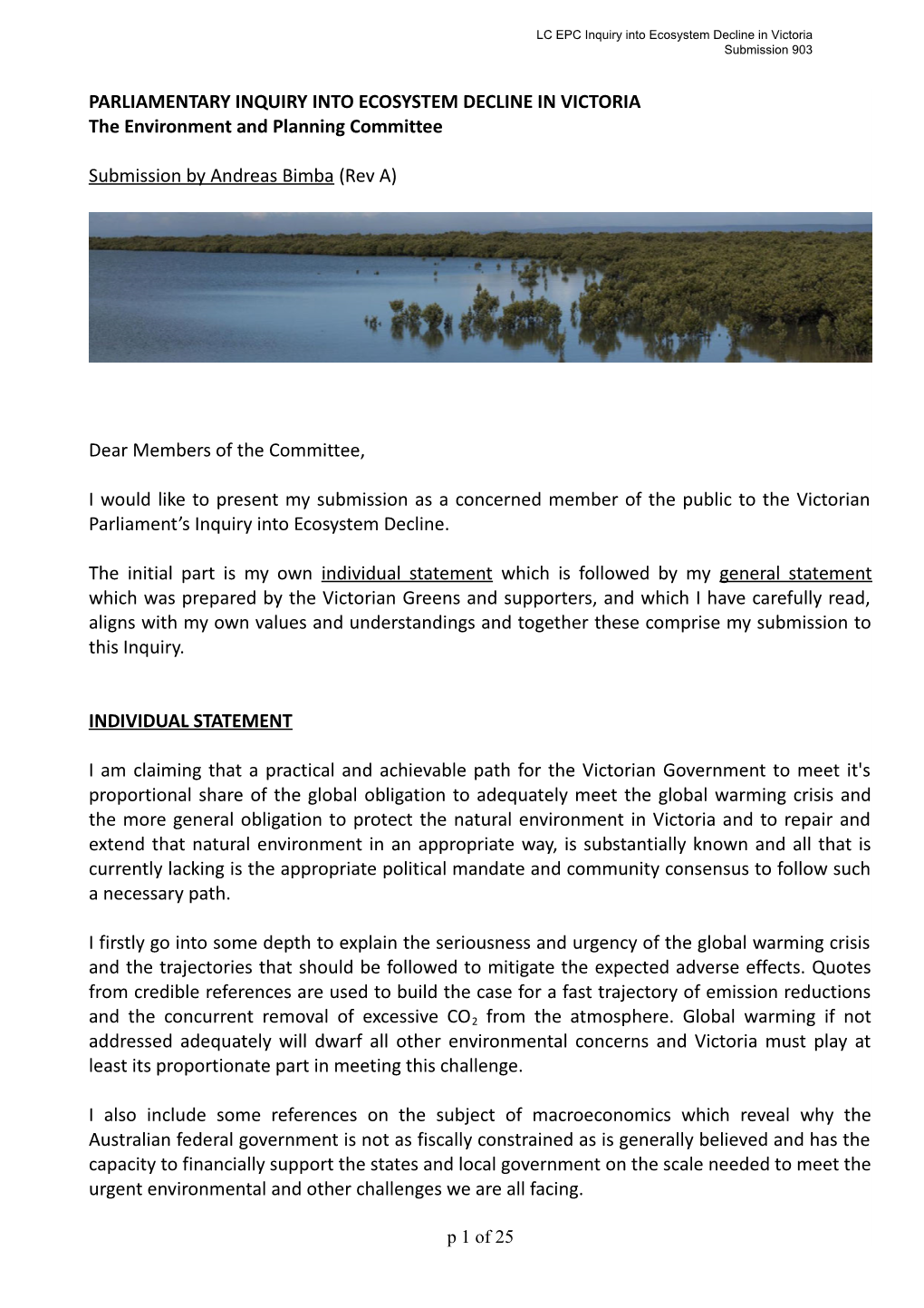 PARLIAMENTARY INQUIRY INTO ECOSYSTEM DECLINE in VICTORIA the Environment and Planning Committee