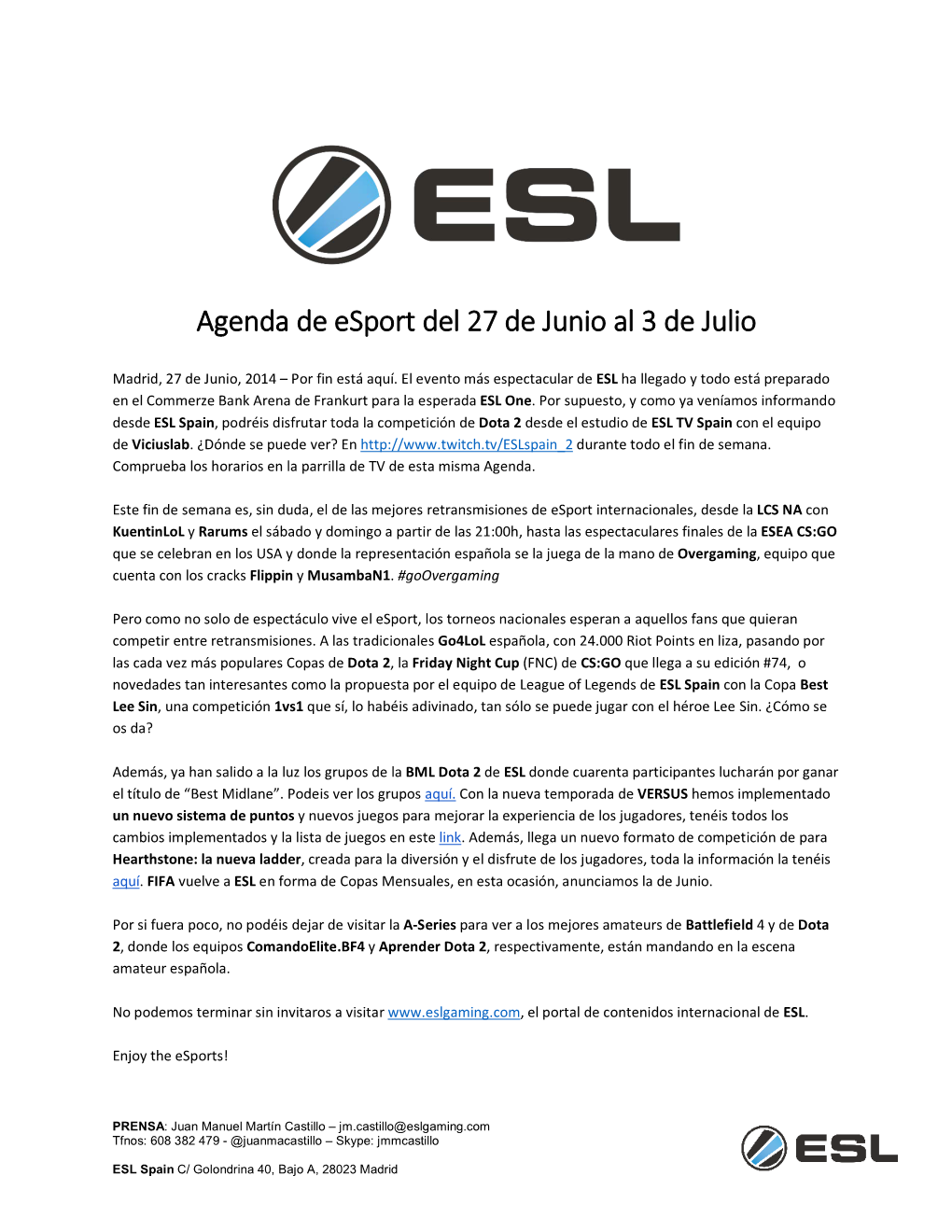 Agenda De Esport Del 27 De Junio Al 3 De Julio